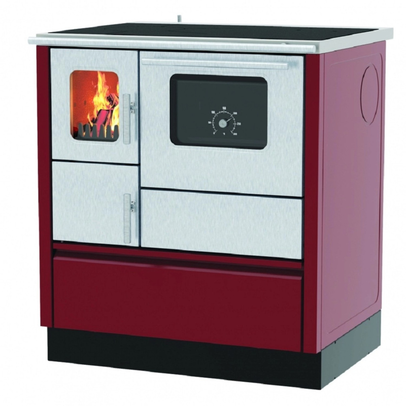 Alfa Plam Sporák na tuhá paliva Inox 75 6 kW, červený, 75 x 60 x 85 cm