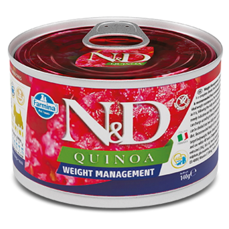 N&D DOG QUINOA Weight Mnmgmt Lamb & Brocolli Mini 140 g + 1 ks  ZDARMA