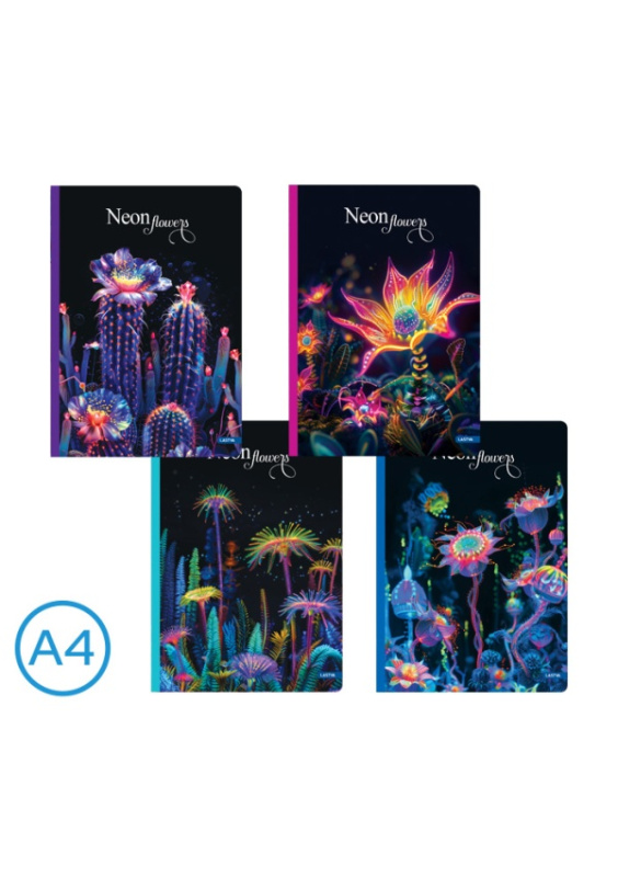 Kniha záznamová A4 linka 96l Neon flowers mix LASTVA