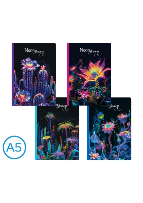 Kniha záznamová A5 linka  96l Neon flowers mix LASTVA