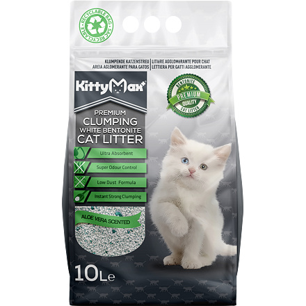KITTYMAX hrudkující, bezprašný bílý bentonit ALOE VERA   10l