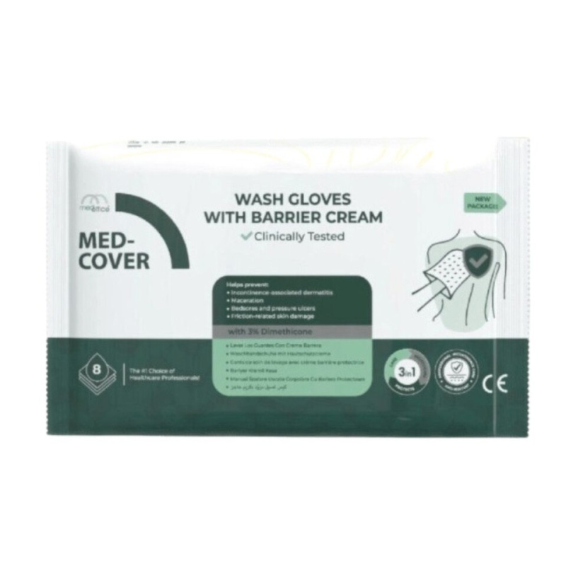 MED-COVER Wash Gloves with Barrier Cream 8ks