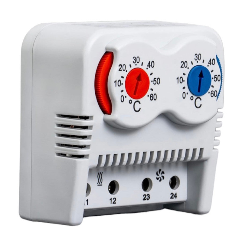 PTHVT Duální / dvojitý bimetalový termostat NC+NO spínací, rozsah 0-60°C Plastim