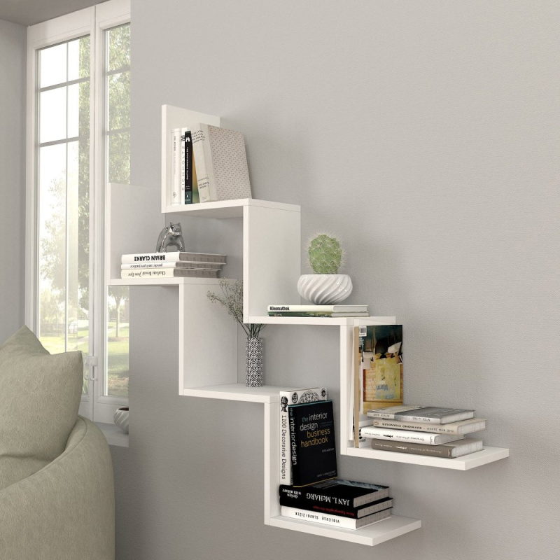 Nástěnná police Zig Zag - White