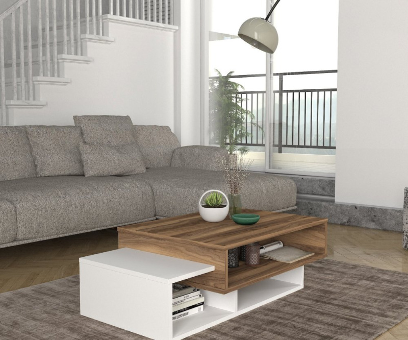 Konferenční stolek Tab - White, Walnut