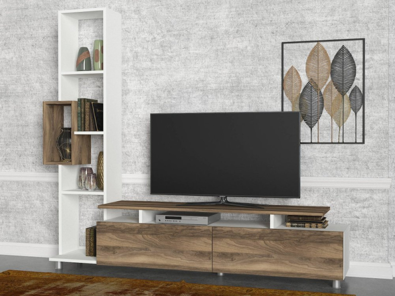 TV stěna / Sestava pod TV Tulip - White, Walnut