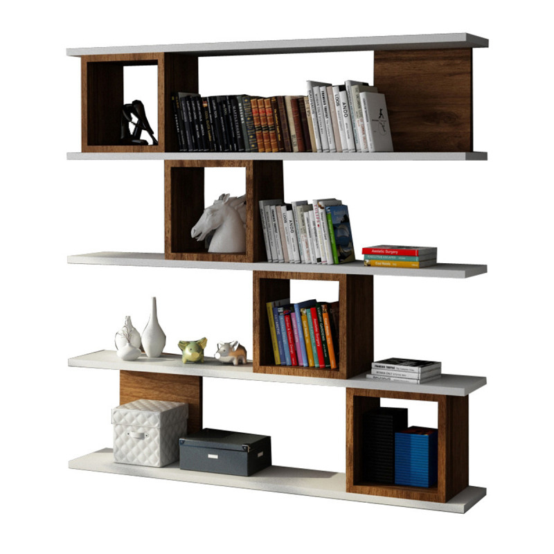 Knihovna Wind - White, Walnut