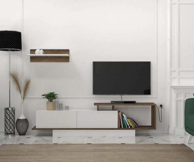TV stěna / Sestava pod TV Asos - White, Walnut