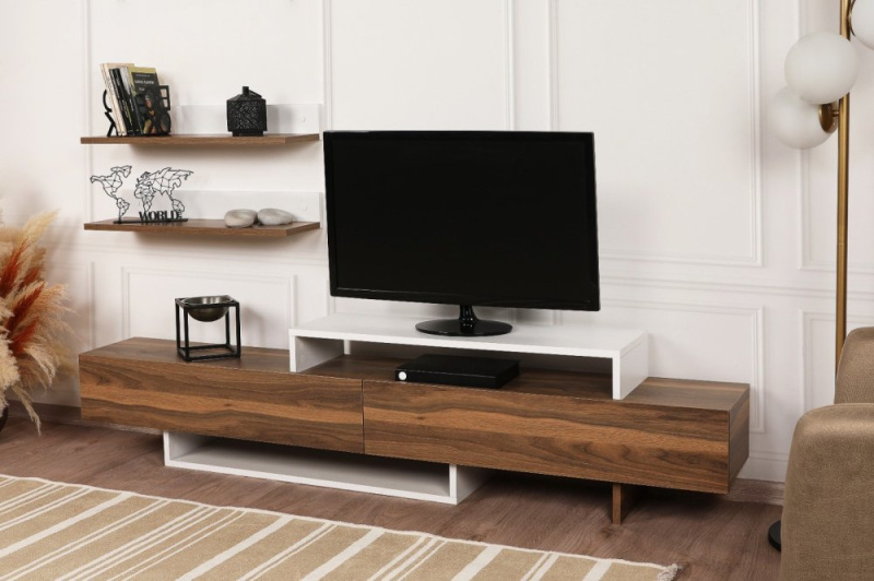 TV stěna / Sestava pod TV Nirvana - White, Teak