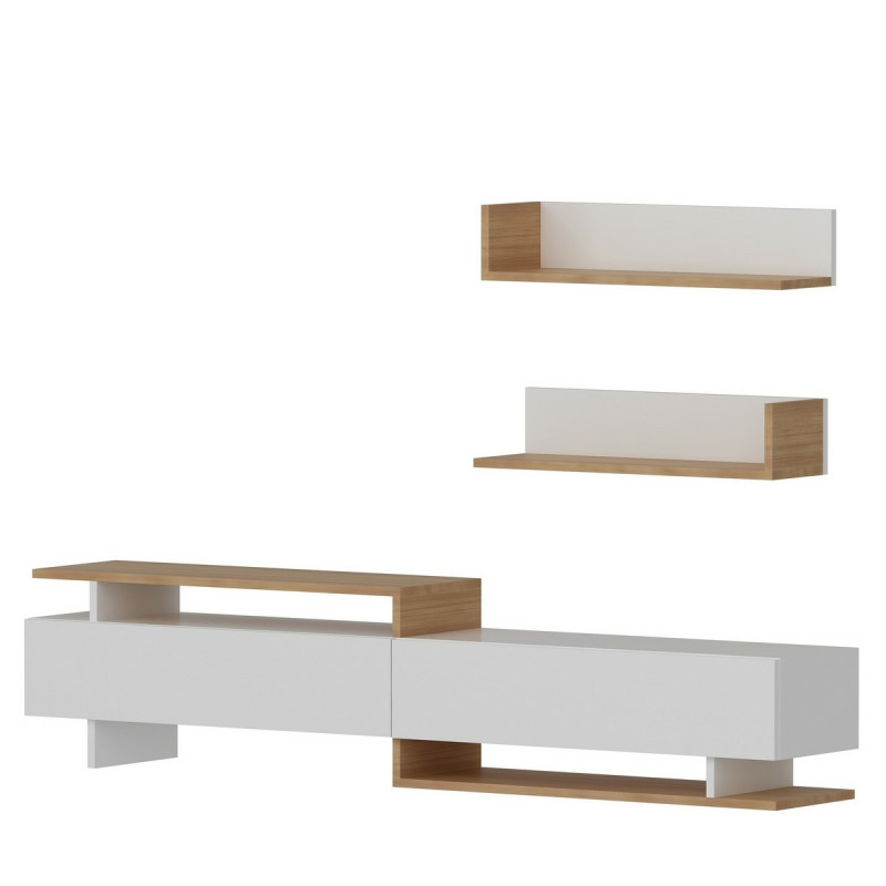 TV stěna / Sestava pod TV Ayaz - White, Teak