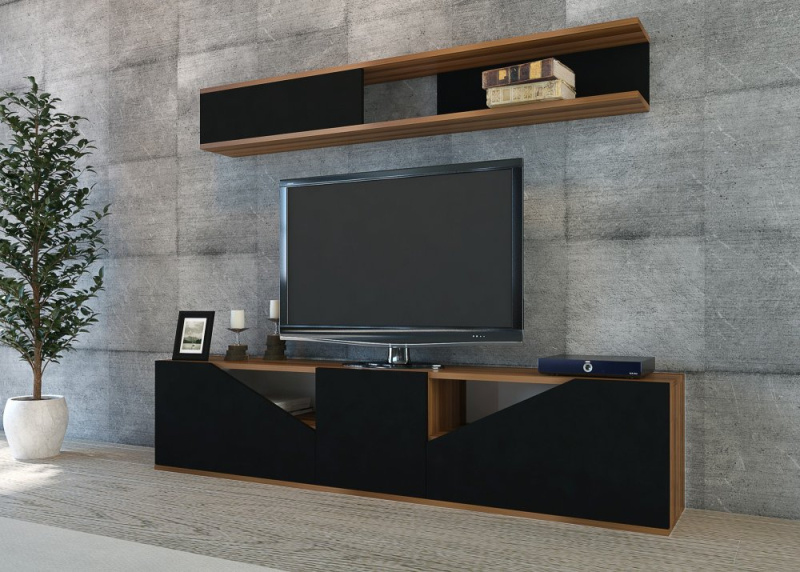 TV stěna / Sestava pod TV Taç - Walnut, Black