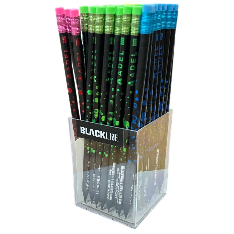 Sada grafitových tužek party HB s gumou (72ks) + plastový stojánek