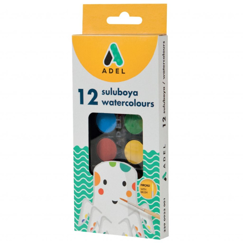 Vodové barvy Adel 30mm (12ks) základní barvy + štětec