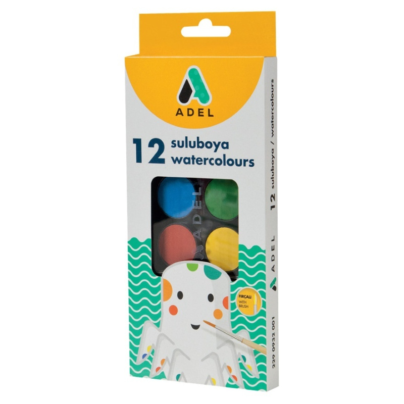 Vodové barvy Adel č.1 24mm (12ks) základní barvy + štětec