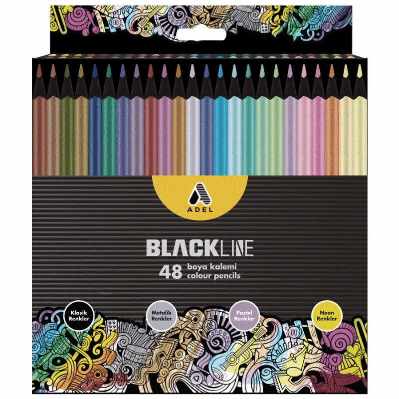 Pastelky Blackline trojhranné sada (48ks) - zákadní, metalický, pastelový a neonový mix