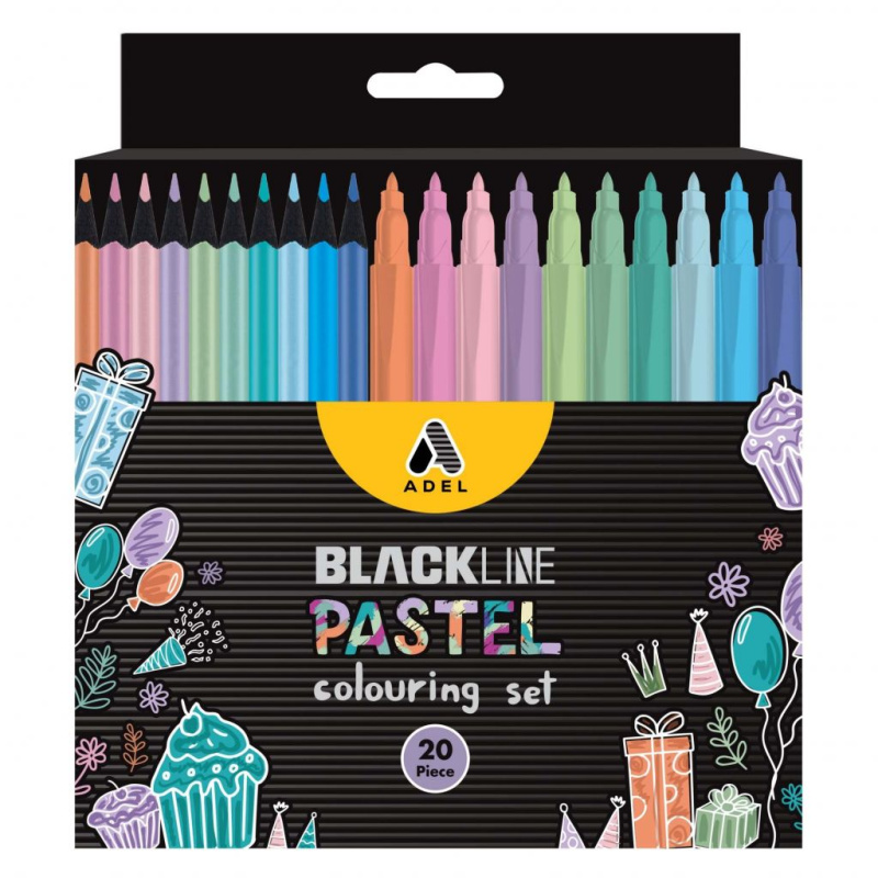 Pastelky Blackline trojhranné a fixy sada (20ks) - pastelový mix