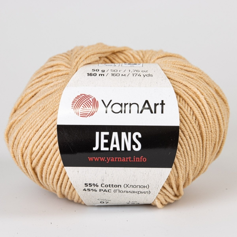 Pletací / háčkovací příze YarnArt GINA / JEANS 07 béžová, jednobarevná, 50g/160m