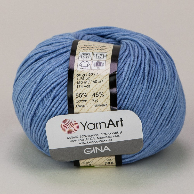 YarnArt pletací / háčkovací příze GINA / JEANS 15  světle modrá, jednobarevná, 50g/160m