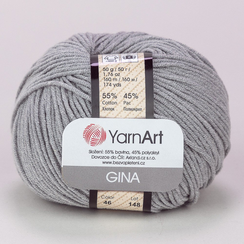 Pletací / háčkovací příze YarnArt GINA / JEANS 46 středně šedá, jednobarevná, 50g/160m