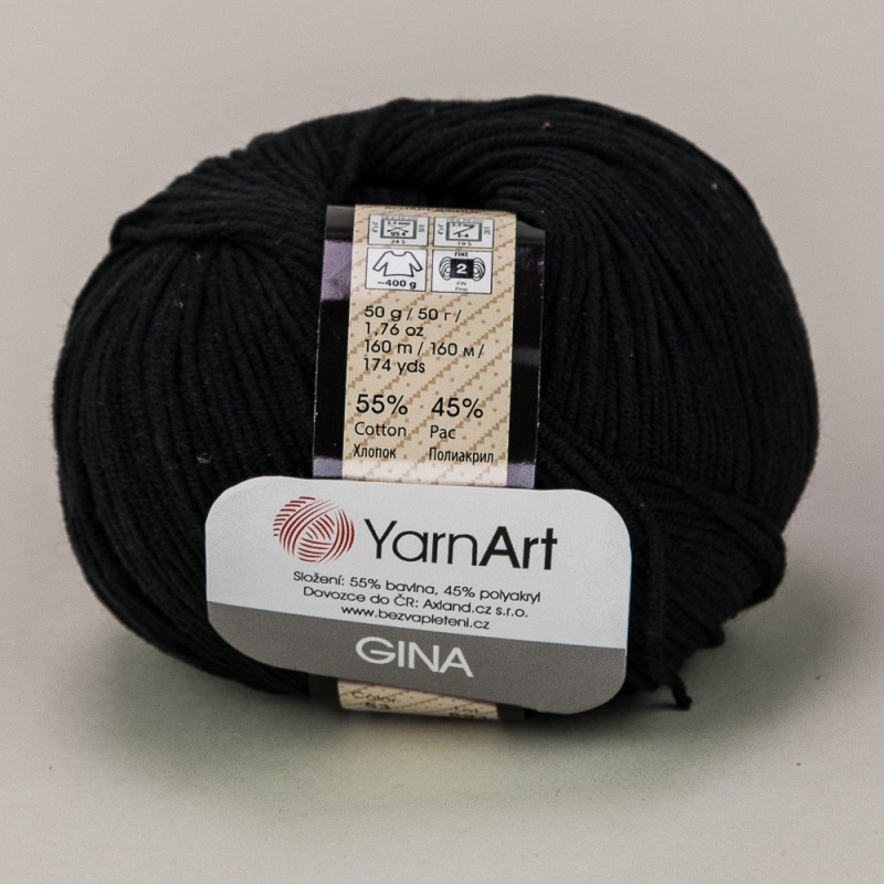 YarnArt pletací / háčkovací příze GINA / JEANS 53  černá, jednobarevná, 50g/160m
