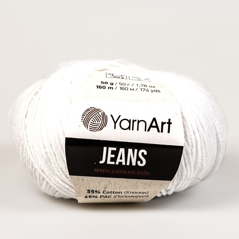 Pletací / háčkovací příze YarnArt GINA / JEANS 62 sněhově bílá, jednobarevná, 50g/160m