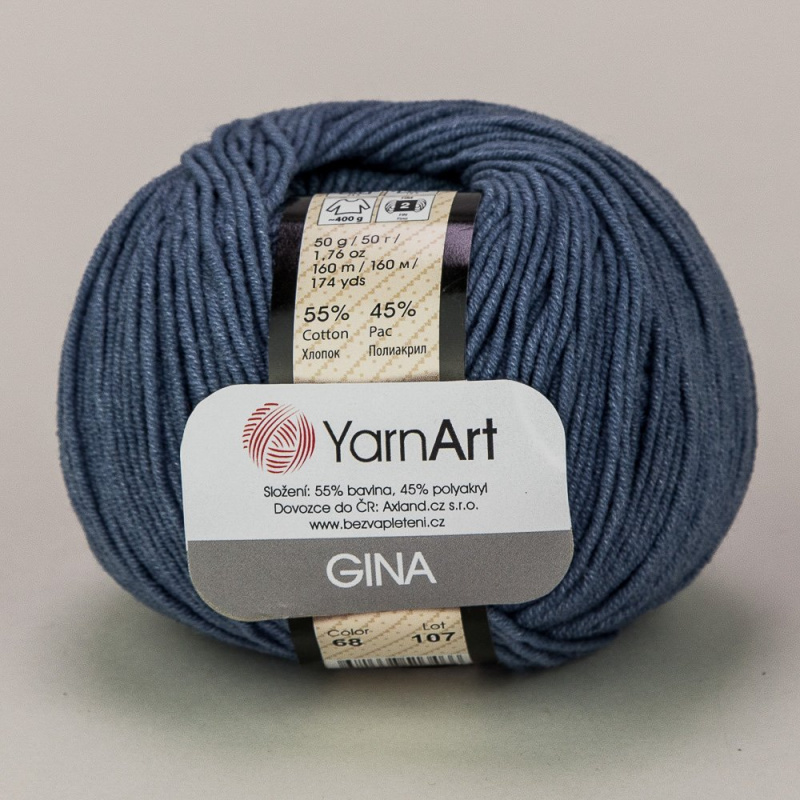 YarnArt pletací / háčkovací příze GINA / JEANS 68  šedá, jednobarevná, 50g/160m