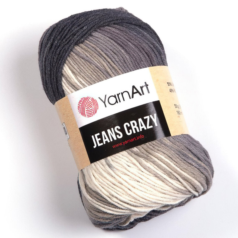 Pletací / háčkovací příze YarnArt JEANS CRAZY 8204 béžová-šedá-tmavě šedá, melírovaná, 50g/160m