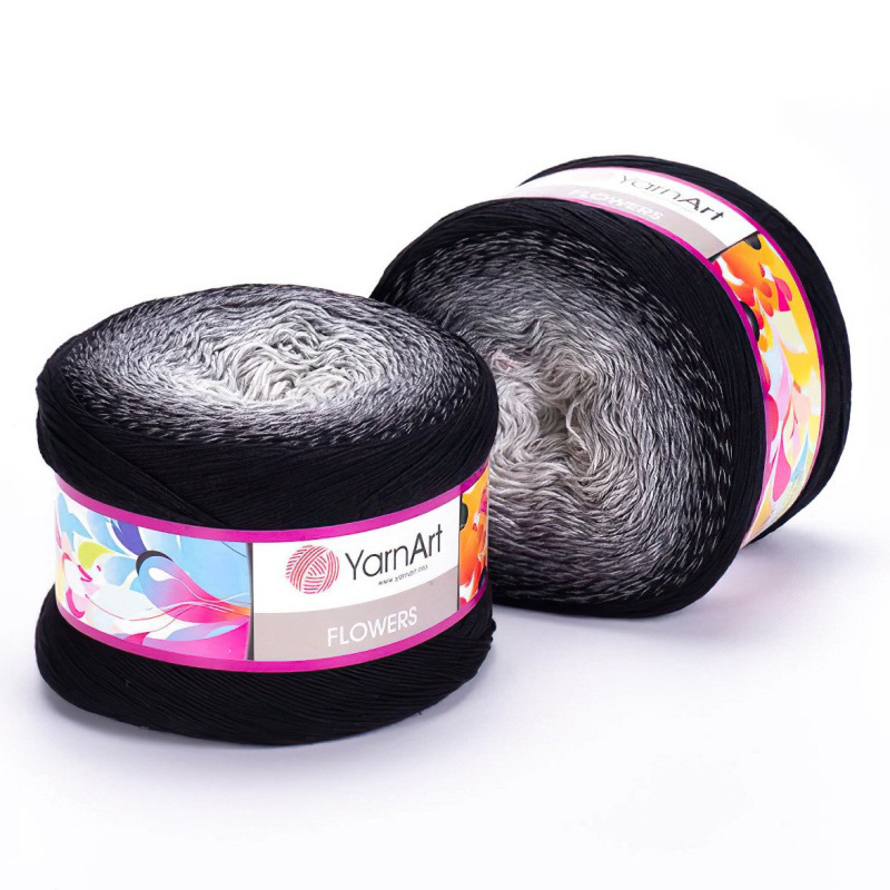 Pletací / háčkovací příze YarnArt FLOWERS 253 černo-šedo-bílá, melírovaná (duhová), fantasy, 250g/1000m