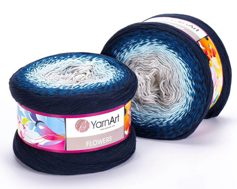 Pletací / háčkovací příze YarnArt FLOWERS 261 modro-bílo-šedá, melírovaná (duhová), fantasy, 250g/1000m