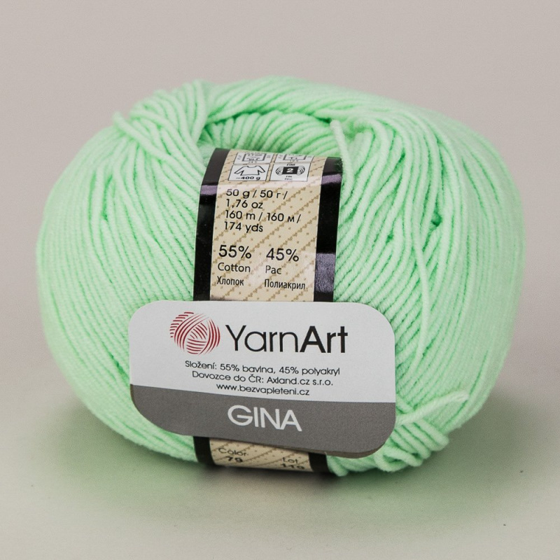 YarnArt pletací / háčkovací příze GINA / JEANS 79  mentolová, jednobarevná, 50g/160m