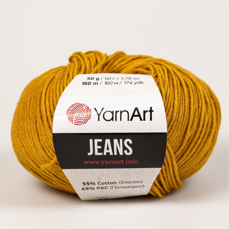 Pletací / háčkovací příze YarnArt GINA / JEANS 84 hořčicová, jednobarevná, 50g/160m