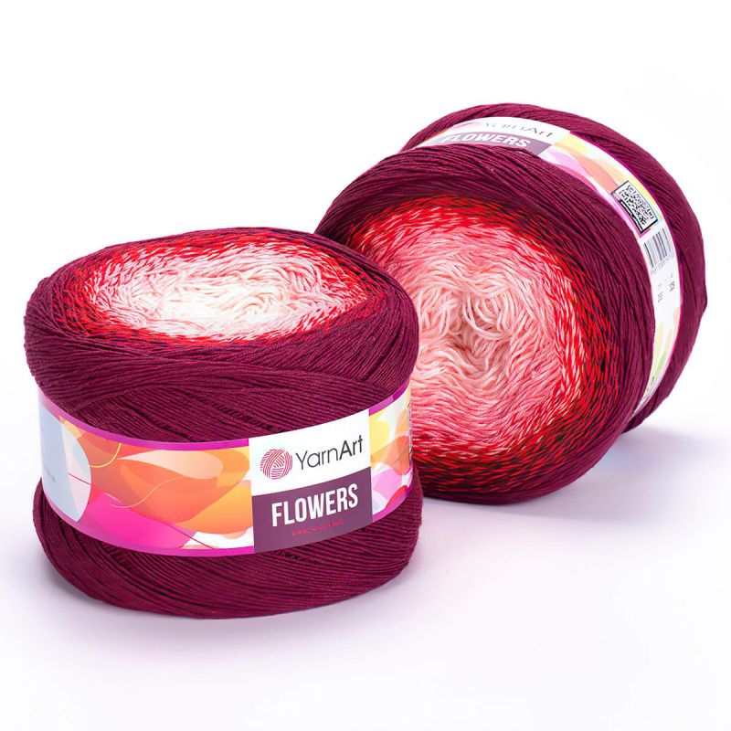 Pletací / háčkovací příze YarnArt FLOWERS 269 vínovo-červeno-růžová, melírovaná (duhová), fantasy, 250g/1000m