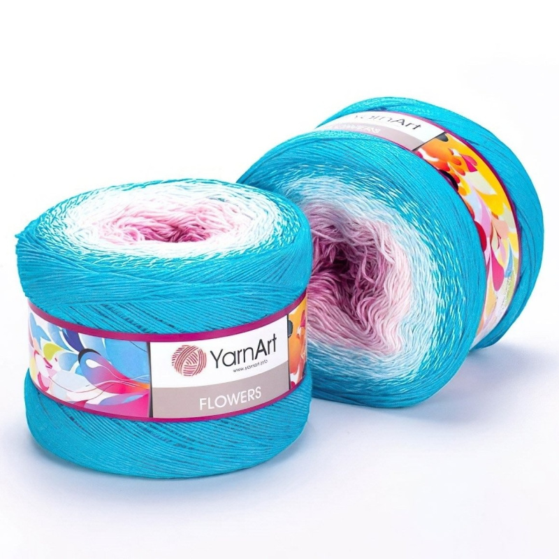 Pletací / háčkovací příze YarnArt FLOWERS 294 modro-růžová, melírovaná (duhová), fantasy, 250g/1000m