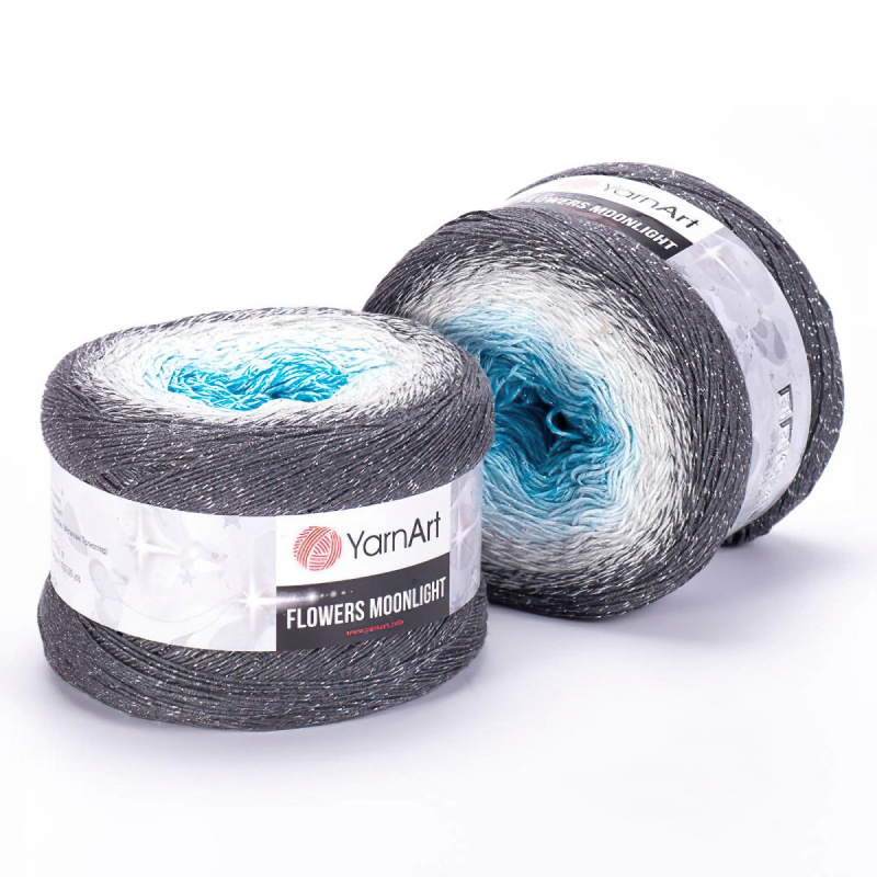 YarnArt pletací / háčkovací příze YarnArt FLOWERS MOONLIGHT 3251 šedo-modrá, melírovaná (duhová), metalické vlákno, 260g/1000m