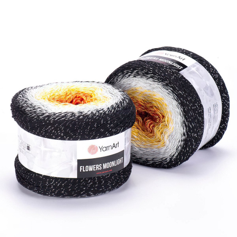 YarnArt pletací / háčkovací příze YarnArt FLOWERS MOONLIGHT 3259 žluto-černá, melírovaná (duhová), metalické vlákno, 260g/1000m