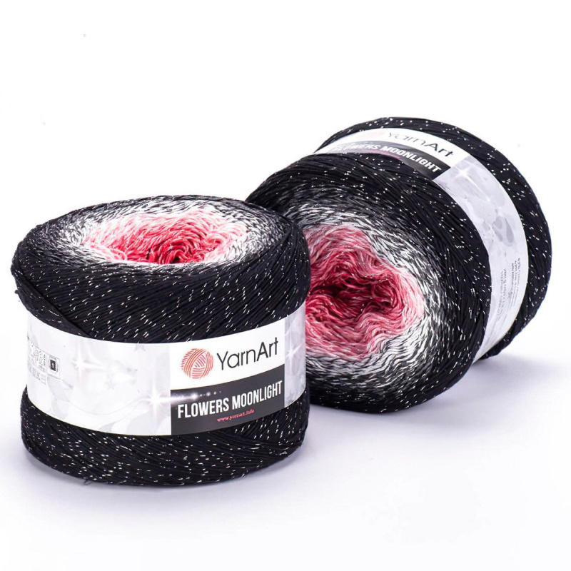 YarnArt pletací / háčkovací příze YarnArt FLOWERS MOONLIGHT 3260 červeno-černá, melírovaná (duhová), metalické vlákno, 260g/1000m
