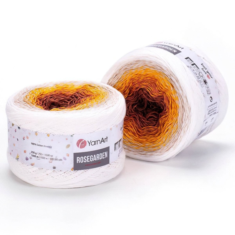 Pletací příze YarnArt ROSEGARDEN 307 oranžovo-rezavo-bílá, melírovaná (duhová), efektní, 250g/1000m