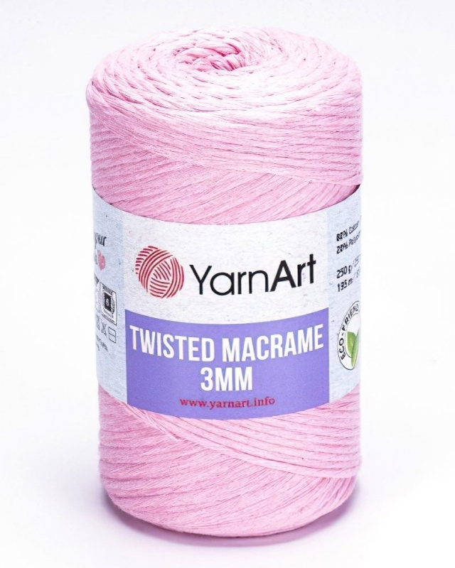 Pletací příze YarnArt TWISTED MACRAME 3mm 762 světle růžová, jednobarevná, 250g/195m