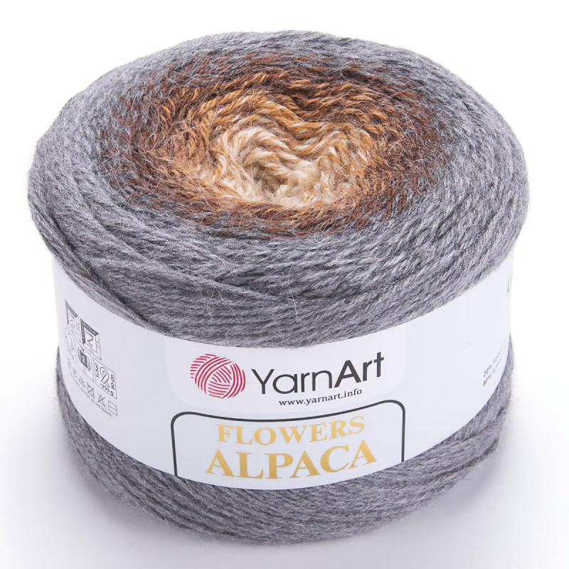 YarnArt Pletací / háčkovací příze YarnArt FLOWERS ALPACA 428 šedo-hnědá, melírovaná (duhová), 250g/940m