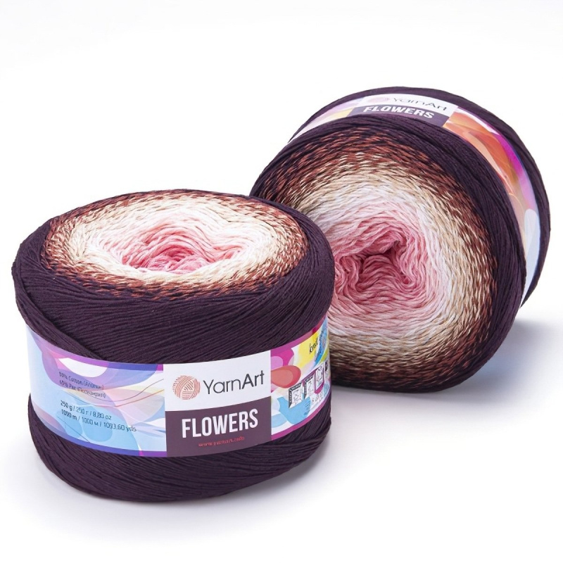 Pletací / háčkovací příze YarnArt FLOWERS 319 hnědo-růžový, melírovaná (duhová), fantasy, 250g/1000m
