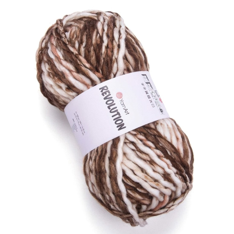 YarnArt pletací příze REVOLUTION 1607 béžovo-hnědá melírovaná, efektní, 150g/75m