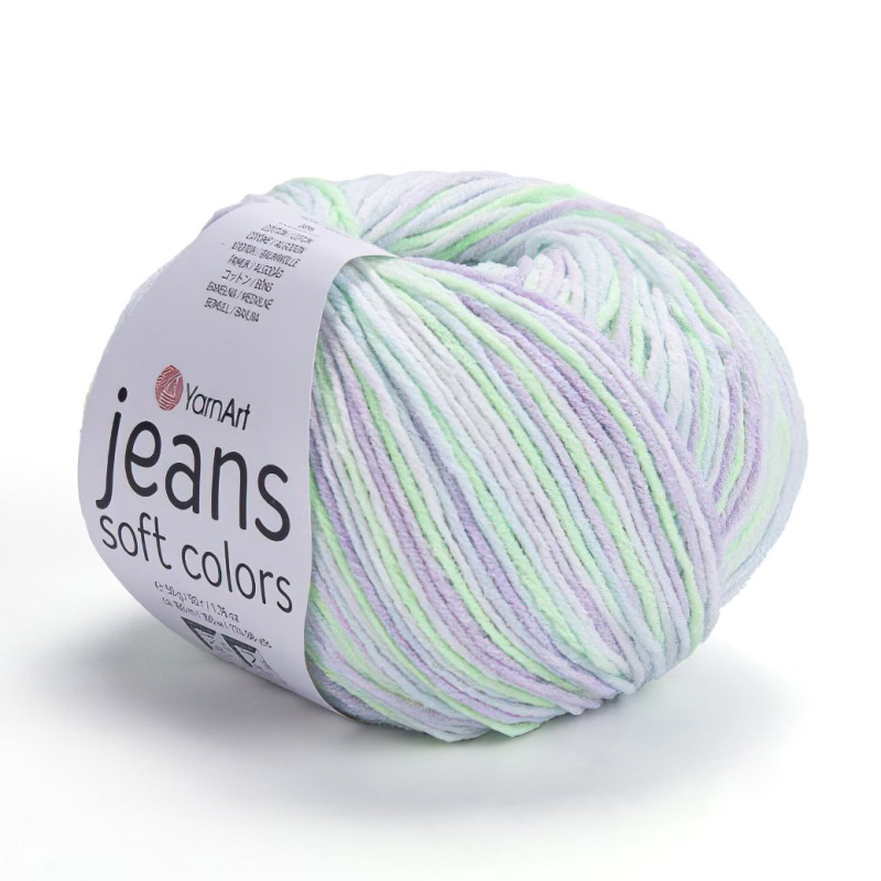 Pletací / háčkovací příze YarnArt JEANS SOFT COLORS 6201 zelenkavo-fialová, melírovaná, 50g/160m