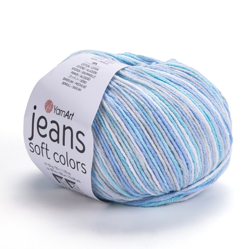 Pletací / háčkovací příze YarnArt JEANS SOFT COLORS 6203 modrá, melírovaná, 50g/160m