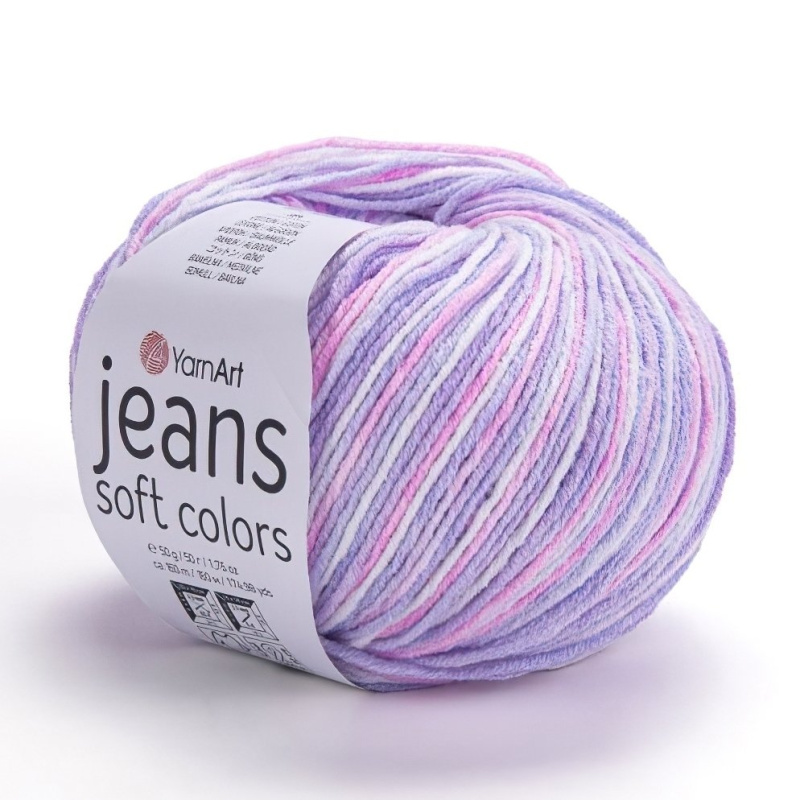 Pletací / háčkovací příze YarnArt JEANS SOFT COLORS 6205 fialovo-růžová, melírovaná, 50g/160m
