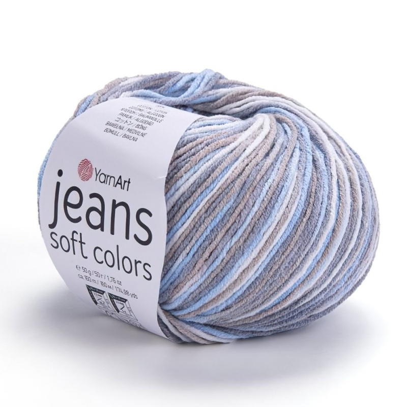 Pletací / háčkovací příze YarnArt JEANS SOFT COLORS 6210 šedo-modrá melírovaná, 50g/160m