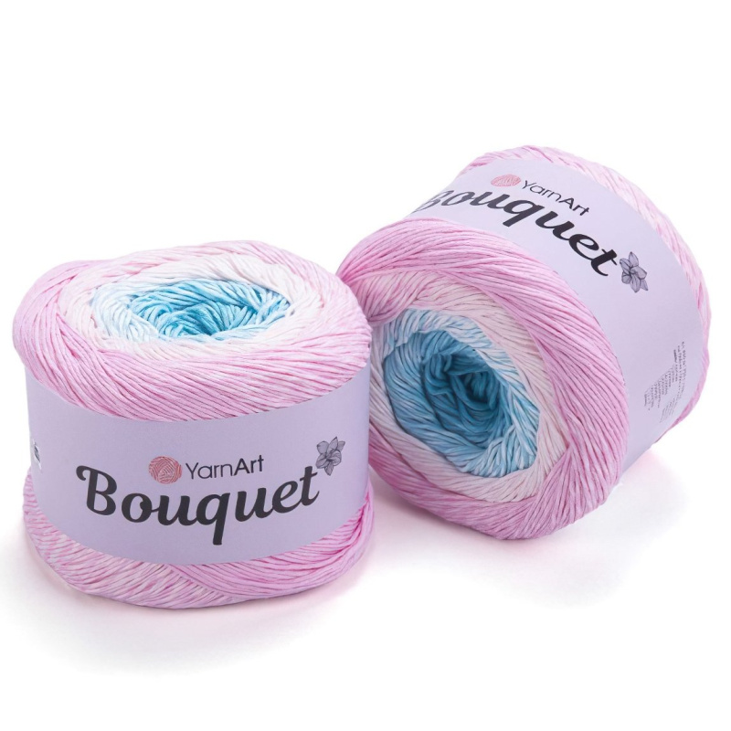 YarnArt Pletací / háčkovací příze YarnArt BOUQUET 702 růžovo-modro-bílá, melírovaná, ombré, duhová, 250g/500m