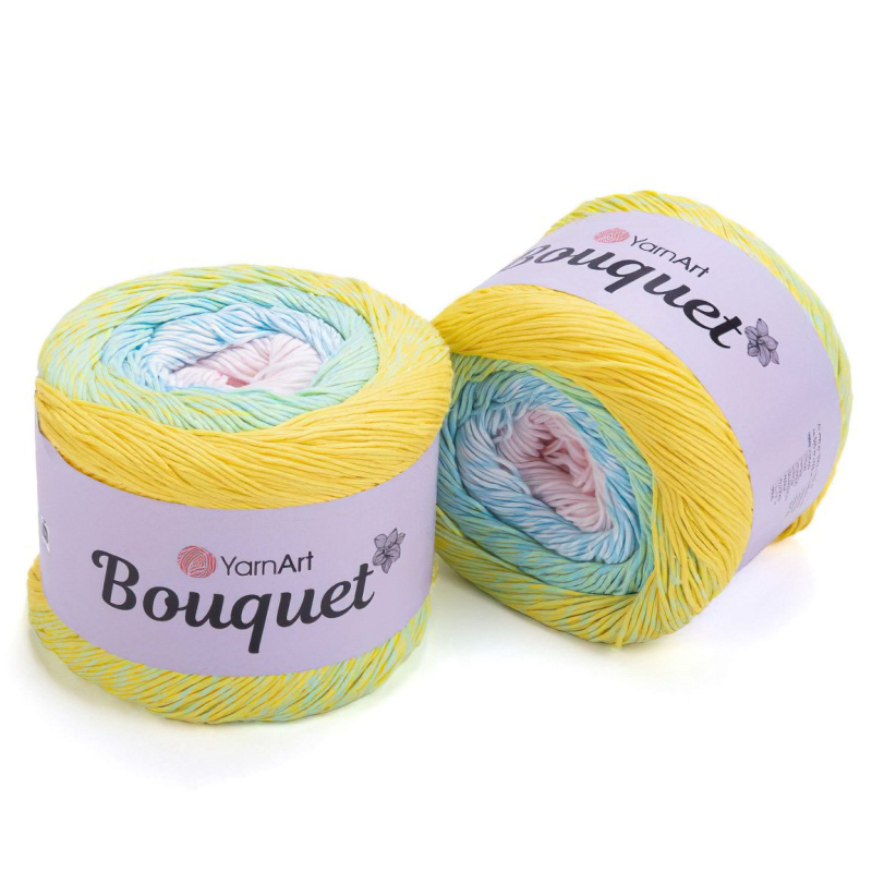 YarnArt Pletací / háčkovací příze BOUQUET 703 žluto-tyrkysovo-růžová, melírovaná, ombré, duhová, 250g/500m