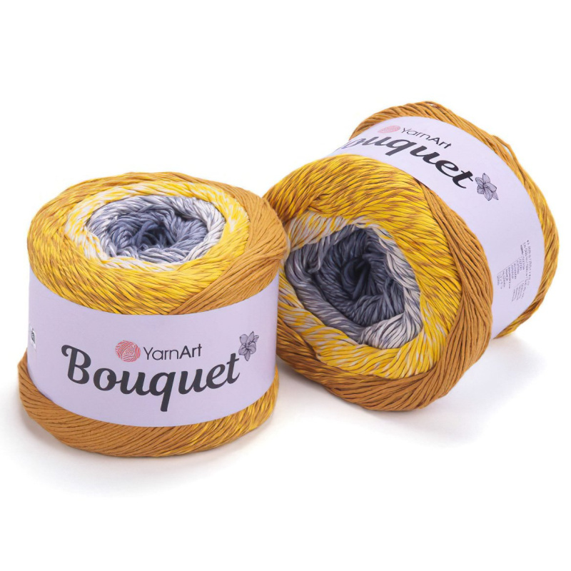 YarnArt Pletací / háčkovací příze YarnArt BOUQUET 710 hořčicovo-šedá, melírovaná, ombré, duhová, 250g/500m