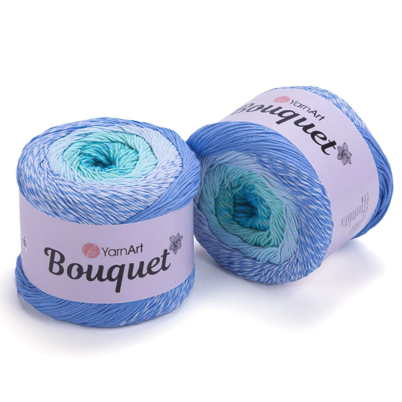 YarnArt Pletací / háčkovací příze BOUQUET 712 modro-tyrkysová, melírovaná, ombré, duhová, 250g/500m