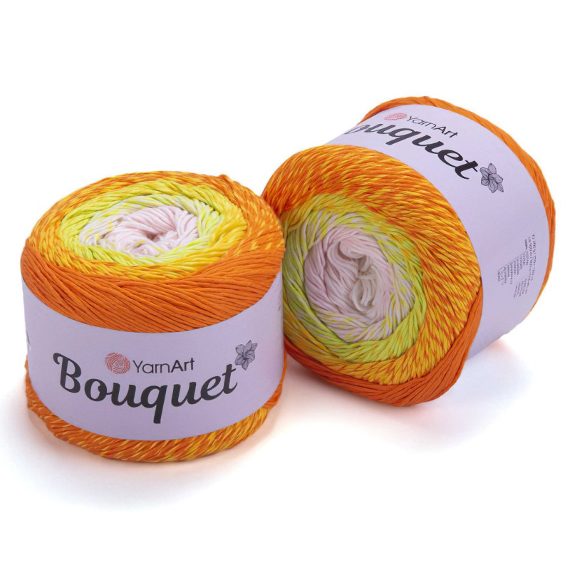 YarnArt Pletací / háčkovací příze BOUQUET 714 oranžovo-zeleno-světle růžová, melírovaná, ombré, duhová, 250g/500m